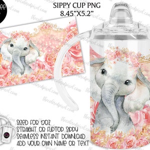 Copo com canudinho infantil de 12 onças png, Copo com canudinho de elefante png 8,45 "x 5,2" canudinho png, Copo com canudinho infantil de animais fofos, Download instantâneo, Bebê elefante