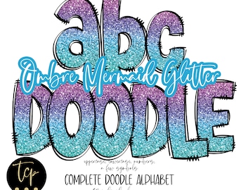 Doodle Letters PNG Alphabet: Mermaid Ombre (Digital Download)