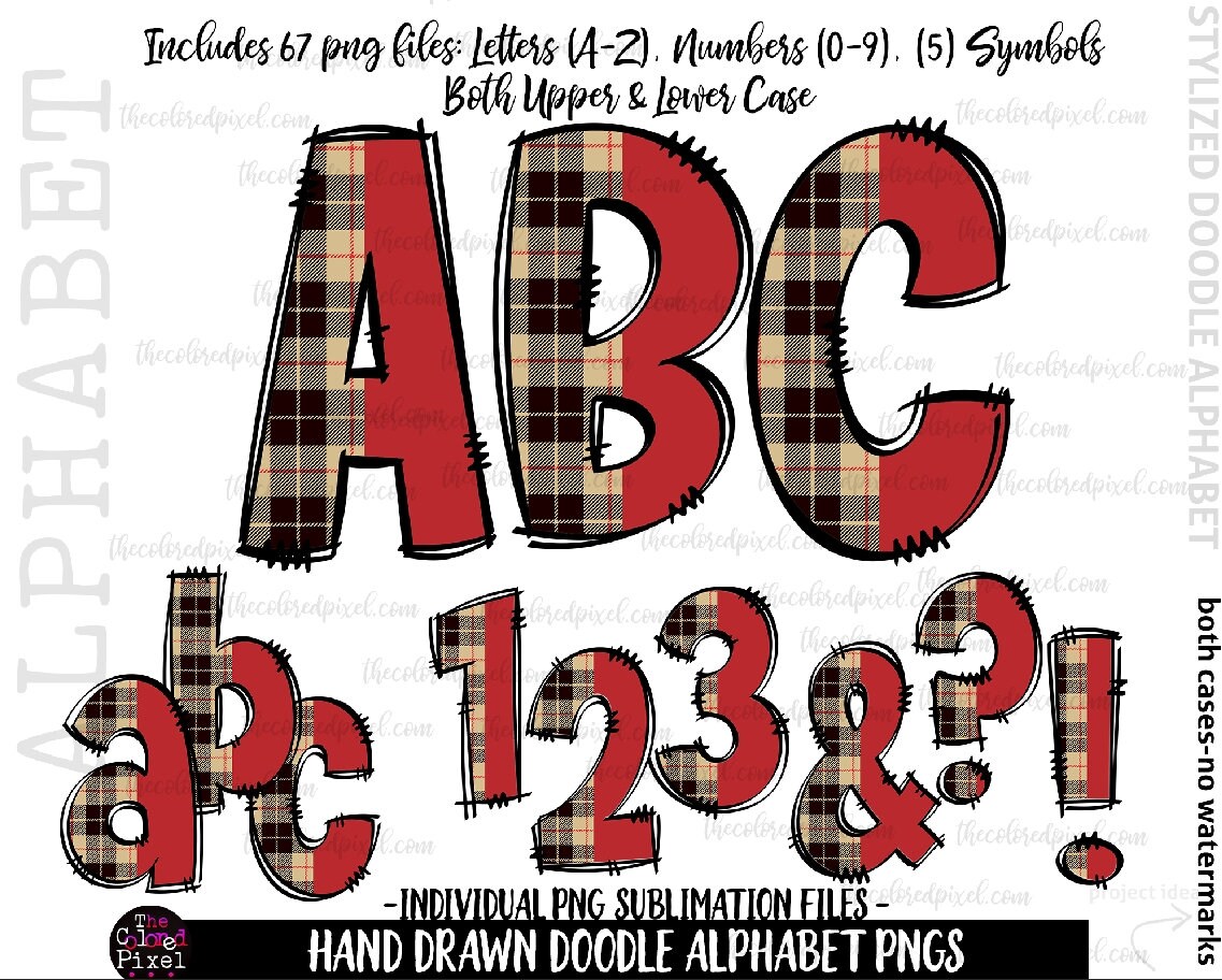 Tarten Lettering Tartan Doodle Letters PNG Alphabet Bundle (digital Download) - Etsy