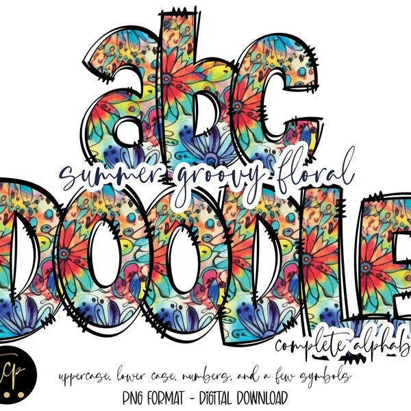 Hippie flowers Alphabet Hand Drawn Doodle Alpha Pack, Digital Sublimation, DTF Printable, hand drawn doodle alphabet, floral hippie letters