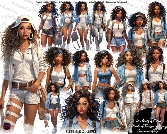 Girls of Color Clipart: Summer Travel PNG (Digital Download)