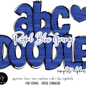Royal Blue Doodle Letters PNG Alphabet Bundle, ręcznie rysowany alfabet, cyfrowy alfabet sublimacyjny PNG, DTF do druku, niebieski alfabet baseballowy
