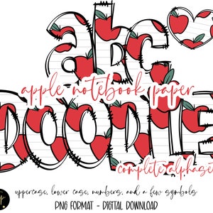 Apple Notebook Paper Doodle Letras Pacote de alfabeto PNG, Alfabeto desenhado à mão, Alfabeto de sublimação digital PNG, DTF imprimível