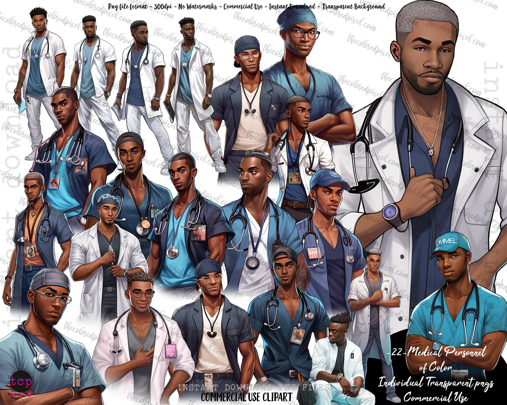 Black Medical Personnel Clipart: Doctor & Nurse PNG (digital Download ...
