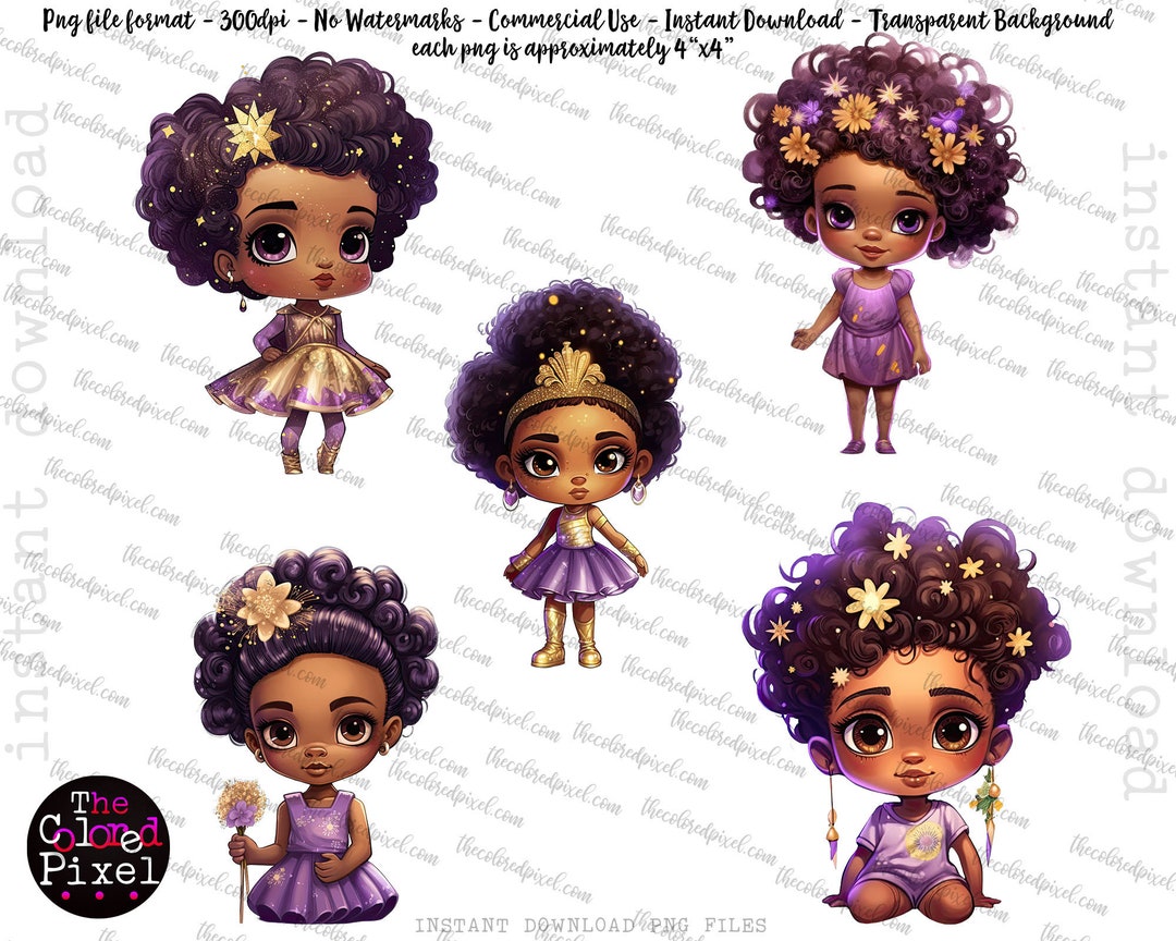 Little Black Girls PNG Clipart, Cute Black Girl PNG Clipart Bundle ...