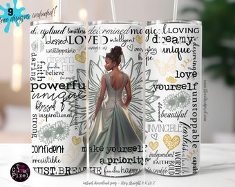 Affirmations Tumbler: Black Woman, Butterfly Design (Digital Download PNG)