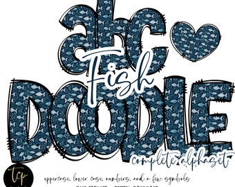 Fish Doodle Alphabet PNG Bundle: Hand-Drawn Letters (Digital Download)