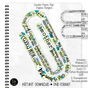 She is Mom Grandmother and Tante, 11 pngs inbegrepen, Jumbo Big Paperclip Design Bundle (11), Mom Grandma Tante, Paperclip Bloemmotief