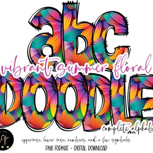 Bright Summer floral Alphabet Hand Drawn Doodle Alpha Pack, Digital Sublimation, DTF Printable, hand drawn doodle alphabet, floral letters