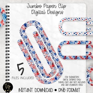 Jumbo Big Paper Clip Design Bundle (5), Paperclip, Digital Sublimation 5 designs, Fourth of July patterns, Independence Day PNG patterns