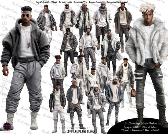 Black Men Fashion Clipart: Winter Outfits PNGs (Digital Download)