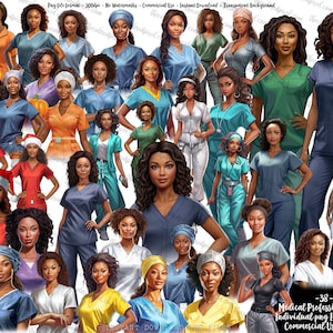 Black Medical Professionals Clipart: Nurses & CNA PNG (Digital Download)