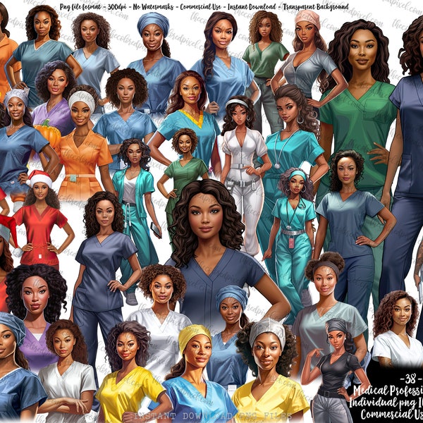 Medical Professionals clipart, Black Nurses clipart, Women of Color, CNA APN clipart, nurse clipart for planners v177081923