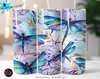 Purple Dragonfly Tumbler Wrap: 20oz Skinny Tumbler PNG (Digital Download)
