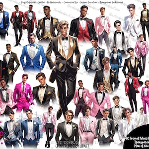 Mannen clipart, sublimatie download, formele kleding smoking heren clipart, elegante bruiloft prom illustraties mannen van de wereld, Instant Download