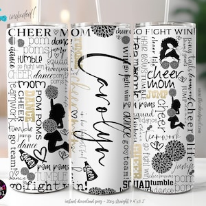 20 Unzen Skinny Tumbler CheerMom Gold Glitter Cheer Mom Worte Cheerleader Sublimation Design Digitaler Download PNG fügen Sie Ihren eigenen Namen oder Text