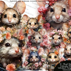 Mouse clipart, field mouse floral watercolor clipart, mouse clipart png, commercial use, Watercolor Mice clipart, mouse clipart, field mouse