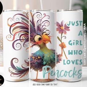 Nur ein Mädchen, das Pfauen liebt Tumbler Wrap png, Sublimationsbecher wickeln, Tumbler Wrap 20 Unze Skinny, PNG fügen Sie Ihren eigenen Namen hinzu, wunderlich