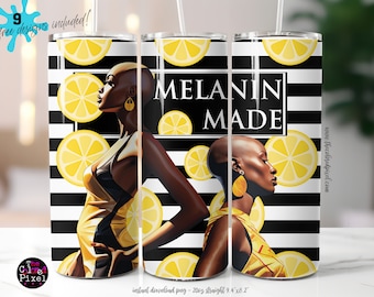 Lemonade Tumbler PNG Wrap: Melanin Woman, 20oz Skinny Tumbler (Digital Download)
