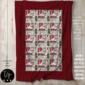 Oreiller de couverture de Noël personnalisé personnalisé PNGs, couverture de nom personnalisée, fichier numérique Sublimation PNG de 8,25 x 8,25 po, édition avec toile rouge