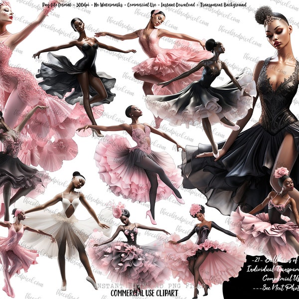 Black Ballerinas, Women of Color, Ballerina clipart pngs, Commercial clipart, individual pngs, Black Woman clipart png, Ballet clipart