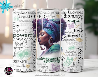 Positive Affirmations Tumbler: Black Woman Sublimation Design (Digital Download)