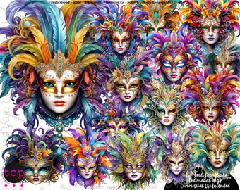 Aquarell Karneval Masken Clipart: Karneval PNG (digitaler Download)