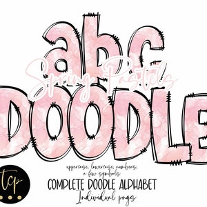 Doodle Letters PNG Alphabet Bundle, Hand Drawn Alpha Pack, Digital Download Sublimation Alphabet PNG, DTF Printable, Spring pink