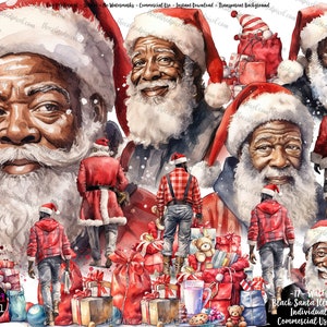 African American Santa Clipart, Black Santa Clipart, African American Christmas Clipart, Black Santa PNG, Black Claus PNG, Instant download