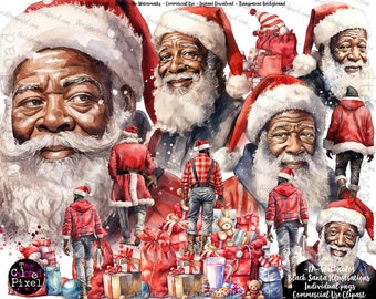 African American Santa Clipart, Black Santa Clipart, African American Christmas Clipart, Black Santa PNG, Black Claus PNG, Instant download