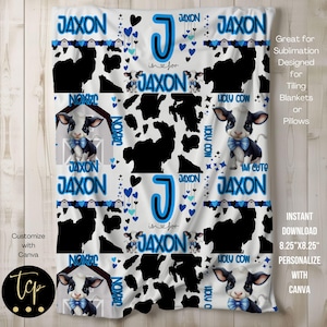 Sainte vache, je suis mignon bébé couverture oreiller PNG, conceptions de couverture de bébé pour sublimation, sublimation numérique 8,25 x 8,25 pouces PNG avec Canva bleu
