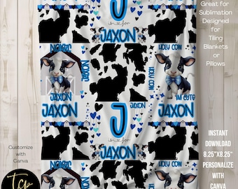 Cow Baby Blanket PNG: Sublimation Design, Canva Template (8.25"x8.25")