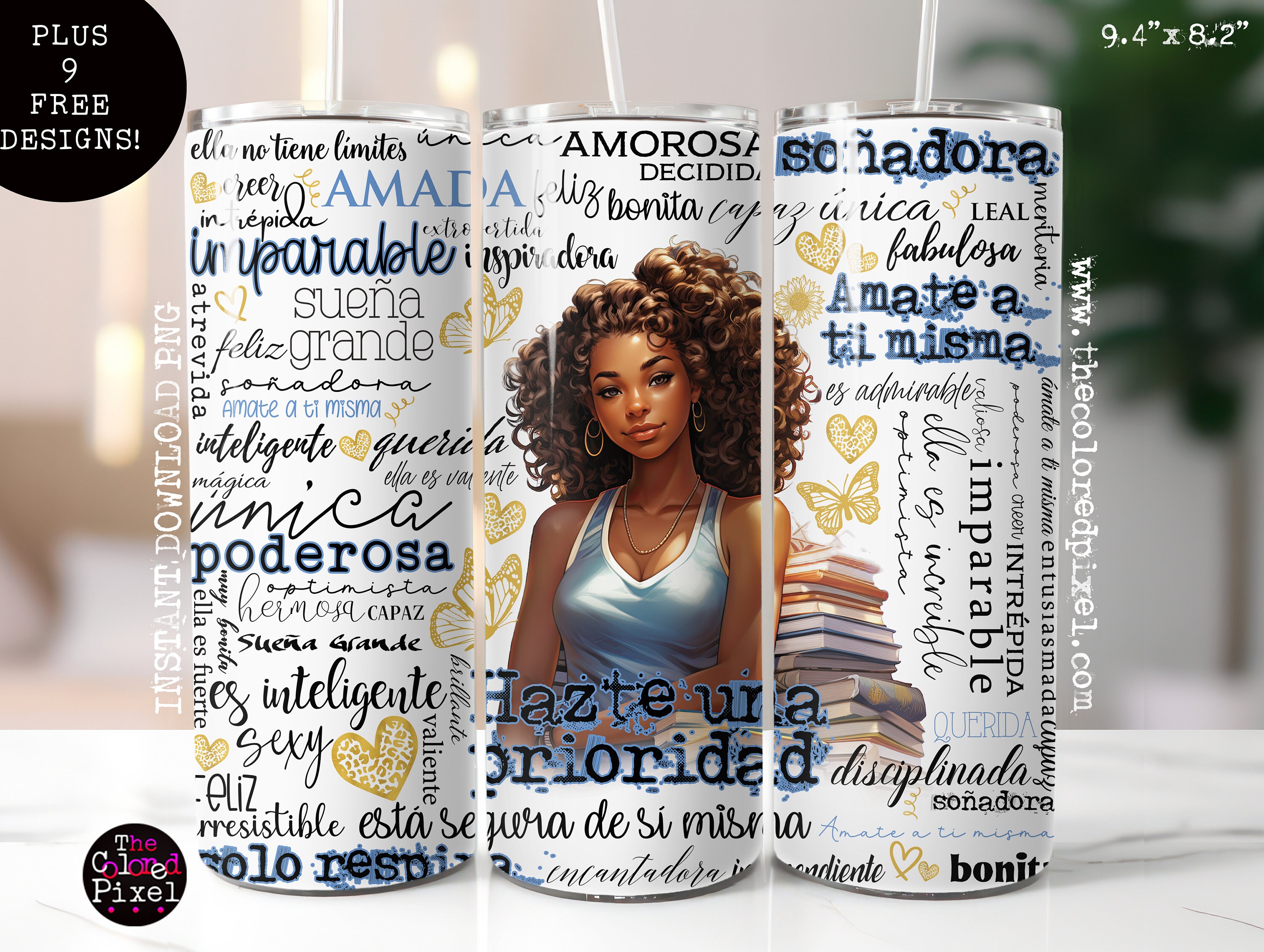Spanish Affirmations 20oz Tumbler Wrap PNG: Positive Quotes (Digital)
