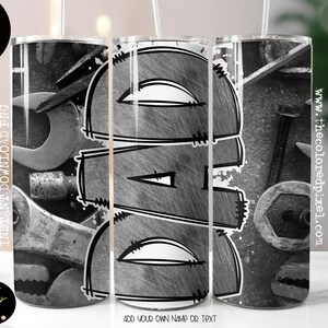 Mechaniker, Klempner, Bauwerkzeuge, Papa Tumbler Wrap, Mechaniker Nahtloser Becher für Papa, 20 Unzen Vatertagsbecher png, fügen Sie Ihren eigenen Namen hinzu