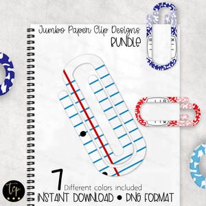 Jumbo Big Paper Clip Design Bundle (7), graffetta, file di sublimazione digitale, carta a righe per insegnanti, carta per la scuola, formato png per quaderni