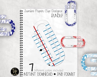 Jumbo Big Paper Clip Design Bundle (7), Paperclip, Digital Sublimation Files, Teacher Lined Paper Schoolhouse Papers, Notebook png format