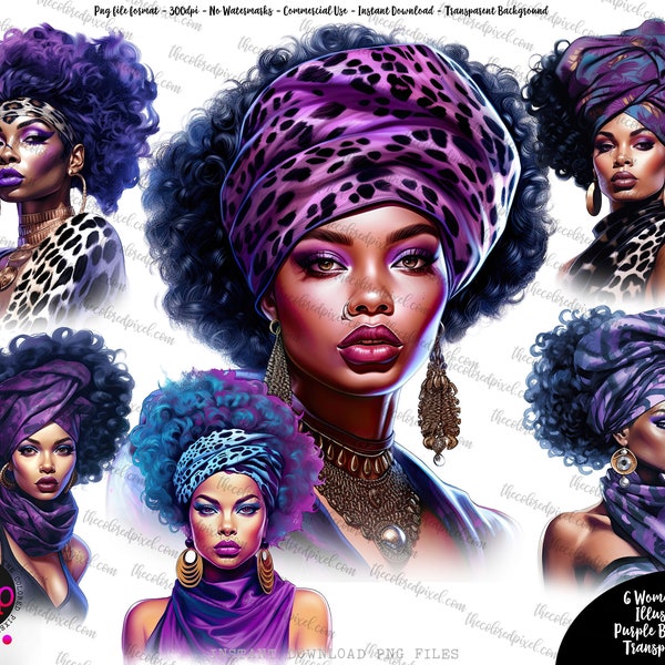 Black Woman  clipart, sublimation download, Afrocentric, Women of Color clipart, clipart Planner Sticker, Cheetah Purple Teal