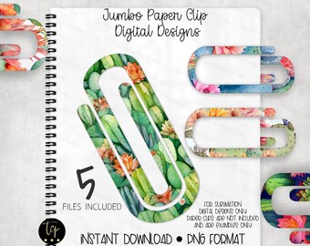 Watercolor Cactus Paper Clip Designs: Jumbo Sublimation PNG (3x5) (Digital Download)
