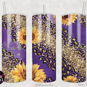 Sunflower Cheetah 20oz Tumbler Wrap: Glitter Purple PNG (Digital Download)
