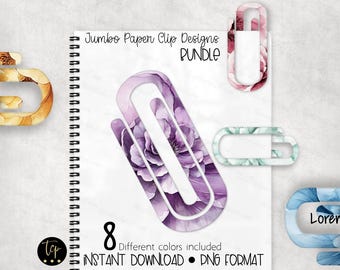 Floral Jumbo Paper Clip Designs: Sublimation PNG Bundle (8 Colors)