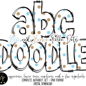 Pacote de letras PNG do alfabeto de bolinhas, alfabeto do dia das mães, Doodle desenhado à mão, designs de alfabeto de sublimação PNGs, bolinhas marrons azuis