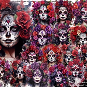 Sugar Skull Girl PNG Clipart: Floral Dia de los Muertos (Digital Download)