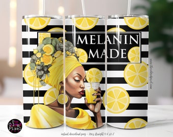 Black Woman Lemonade tumbler png wrap, Melanin png Lemonade tumbler png, 20oz skinny tumbler wrap png, Instant Download, 2 Files included v2