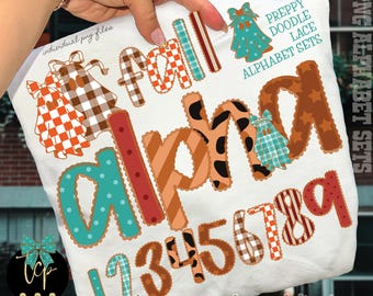 Preppy Lace Doodle Alphabet PNG Clipart: Fall Colors (Digital Download) 9 Sets Included