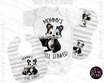 Little Stinker Bib & Burp Cloth sublimation pngs, Instant Download, Little Stinker Skunk for sublimation, Includes bib, burp bodysuit pngs