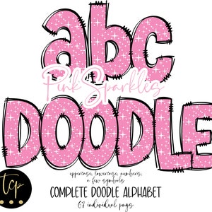 Doodle lettres PNG Alphabet lot, dessiné à la main Alpha Pack, téléchargement numérique Sublimation Alphabet PNG, imprimable DTF, rose scintillant (mat)