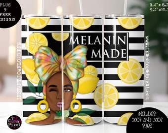 Black Woman Lemonade Tumbler PNG: Melanin Design (Digital Download)