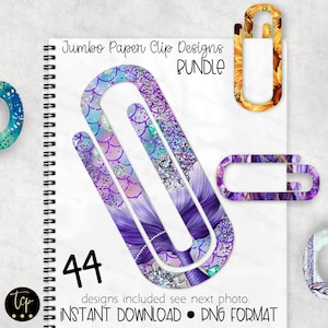 Variety Pack, Jumbo Paperclip Bookmark Design Bundle Digital Download, 44 PNGs, Floral, Mermaid, Cat, Agate, Teacher Mother&#39;s Day Gift,