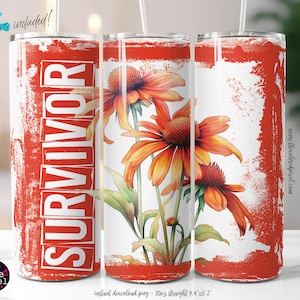 Leukemia Survivor Tumbler Wrap: Orange Flower Awareness (PNG)