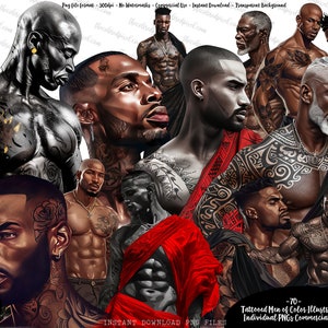 Schwarze Männer mit Tattoos Clipart, Sublimationsdesign PNG, Schwarze Männer Clipart, Men of Color Clipart, Schwarze Männer Tattoos, Über 70 digitale Pngs